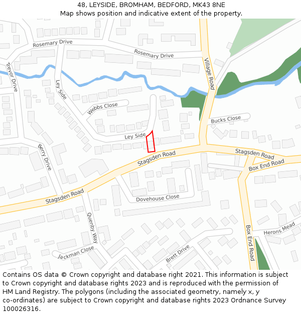 48, LEYSIDE, BROMHAM, BEDFORD, MK43 8NE: Location map and indicative extent of plot