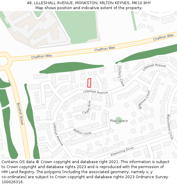 48, LILLESHALL AVENUE, MONKSTON, MILTON KEYNES, MK10 9HY: Location map and indicative extent of plot