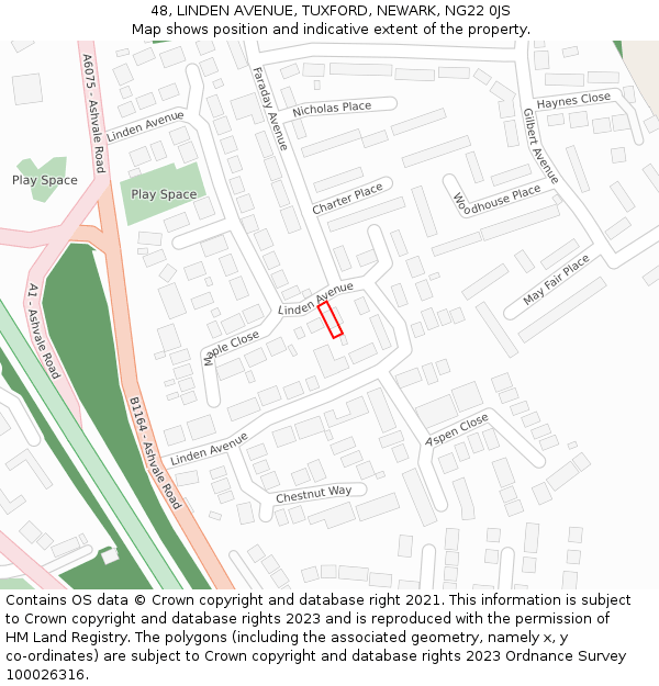 48, LINDEN AVENUE, TUXFORD, NEWARK, NG22 0JS: Location map and indicative extent of plot