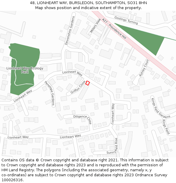 48, LIONHEART WAY, BURSLEDON, SOUTHAMPTON, SO31 8HN: Location map and indicative extent of plot