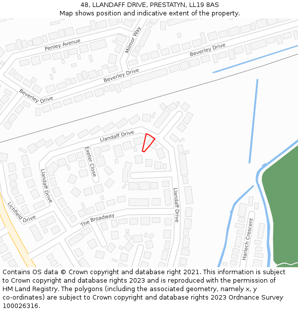 48, LLANDAFF DRIVE, PRESTATYN, LL19 8AS: Location map and indicative extent of plot