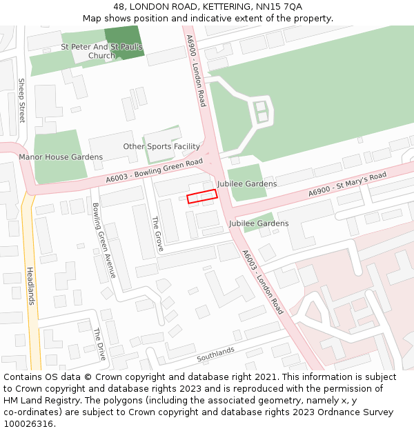 48, LONDON ROAD, KETTERING, NN15 7QA: Location map and indicative extent of plot