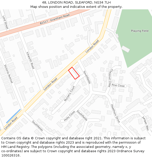 48, LONDON ROAD, SLEAFORD, NG34 7LH: Location map and indicative extent of plot