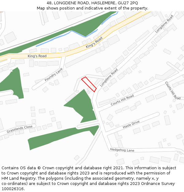 48, LONGDENE ROAD, HASLEMERE, GU27 2PQ: Location map and indicative extent of plot