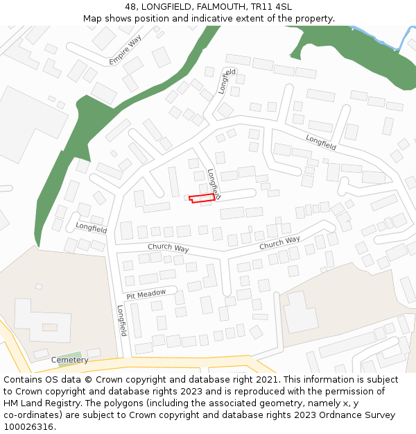 48, LONGFIELD, FALMOUTH, TR11 4SL: Location map and indicative extent of plot