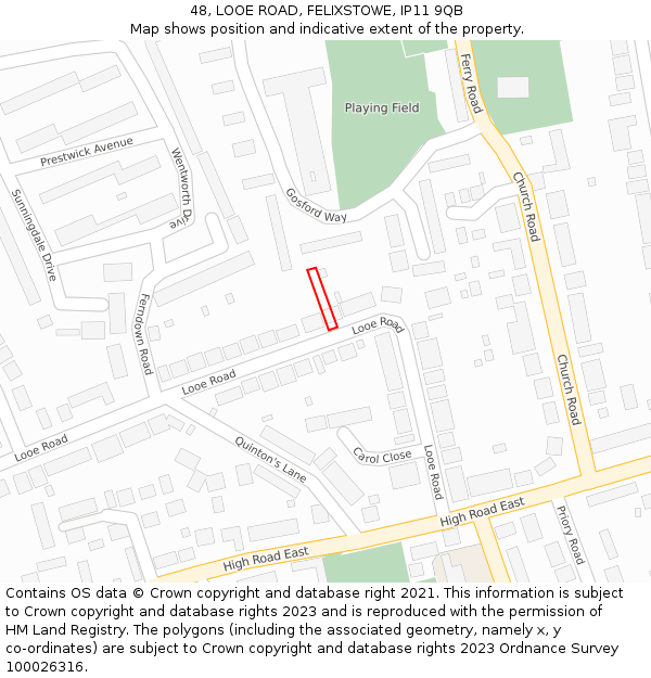 48, LOOE ROAD, FELIXSTOWE, IP11 9QB: Location map and indicative extent of plot