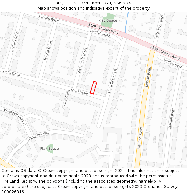 48, LOUIS DRIVE, RAYLEIGH, SS6 9DX: Location map and indicative extent of plot