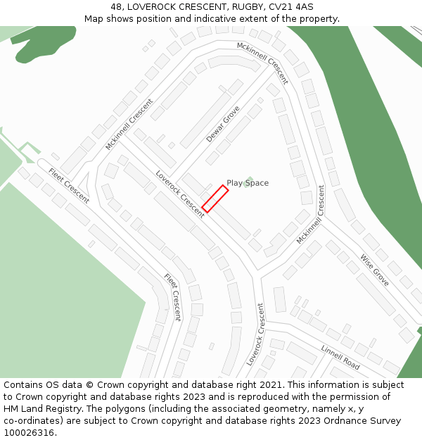 48, LOVEROCK CRESCENT, RUGBY, CV21 4AS: Location map and indicative extent of plot