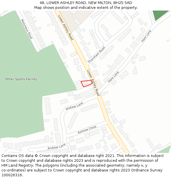 48, LOWER ASHLEY ROAD, NEW MILTON, BH25 5AD: Location map and indicative extent of plot