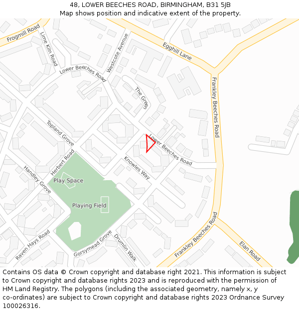 48, LOWER BEECHES ROAD, BIRMINGHAM, B31 5JB: Location map and indicative extent of plot