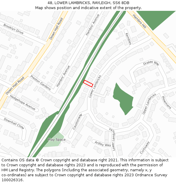 48, LOWER LAMBRICKS, RAYLEIGH, SS6 8DB: Location map and indicative extent of plot