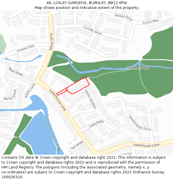 48, LOXLEY GARDENS, BURNLEY, BB12 6PW: Location map and indicative extent of plot