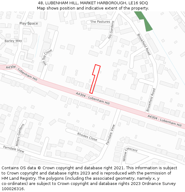 48, LUBENHAM HILL, MARKET HARBOROUGH, LE16 9DQ: Location map and indicative extent of plot