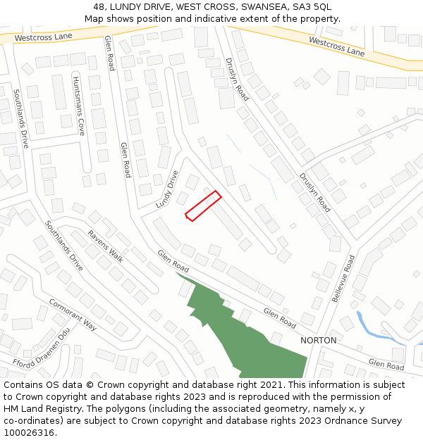48, LUNDY DRIVE, WEST CROSS, SWANSEA, SA3 5QL: Location map and indicative extent of plot