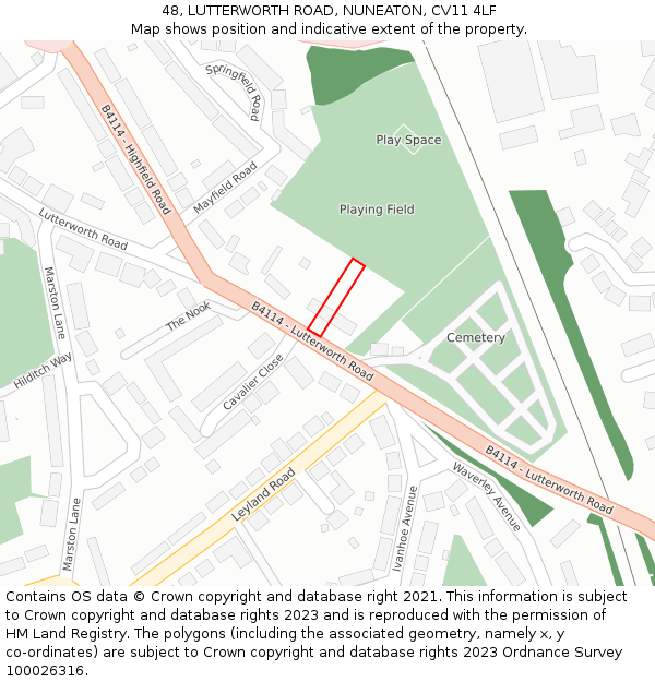 48, LUTTERWORTH ROAD, NUNEATON, CV11 4LF: Location map and indicative extent of plot