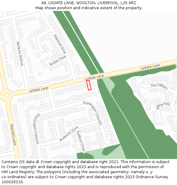 48, LYDIATE LANE, WOOLTON, LIVERPOOL, L25 9RZ: Location map and indicative extent of plot