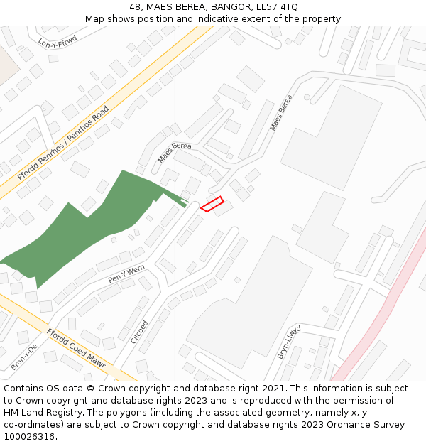 48, MAES BEREA, BANGOR, LL57 4TQ: Location map and indicative extent of plot