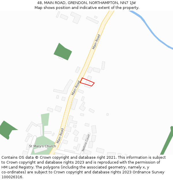 48, MAIN ROAD, GRENDON, NORTHAMPTON, NN7 1JW: Location map and indicative extent of plot