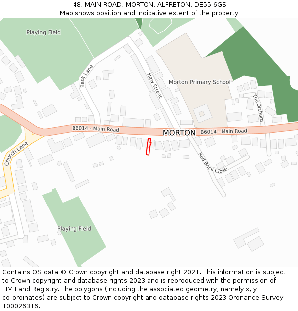 48, MAIN ROAD, MORTON, ALFRETON, DE55 6GS: Location map and indicative extent of plot