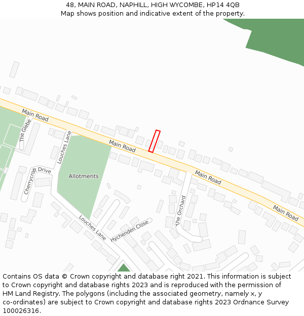 48, MAIN ROAD, NAPHILL, HIGH WYCOMBE, HP14 4QB: Location map and indicative extent of plot