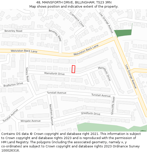 48, MAINSFORTH DRIVE, BILLINGHAM, TS23 3RN: Location map and indicative extent of plot
