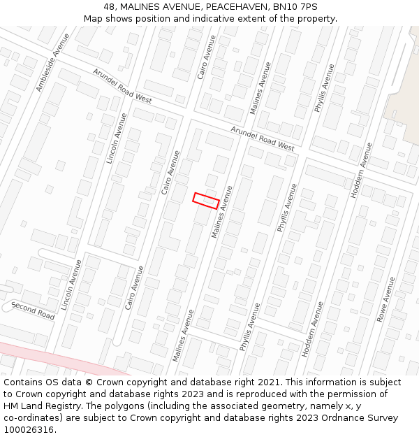 48, MALINES AVENUE, PEACEHAVEN, BN10 7PS: Location map and indicative extent of plot