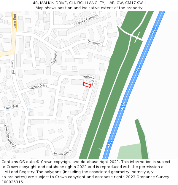 48, MALKIN DRIVE, CHURCH LANGLEY, HARLOW, CM17 9WH: Location map and indicative extent of plot