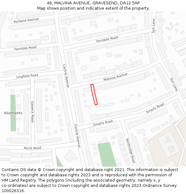 48, MALVINA AVENUE, GRAVESEND, DA12 5AP: Location map and indicative extent of plot