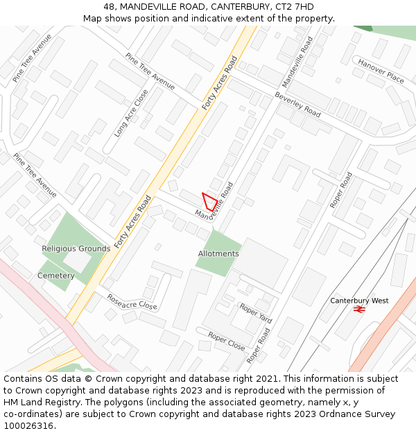 48, MANDEVILLE ROAD, CANTERBURY, CT2 7HD: Location map and indicative extent of plot