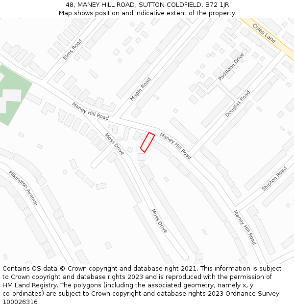 48, MANEY HILL ROAD, SUTTON COLDFIELD, B72 1JR: Location map and indicative extent of plot