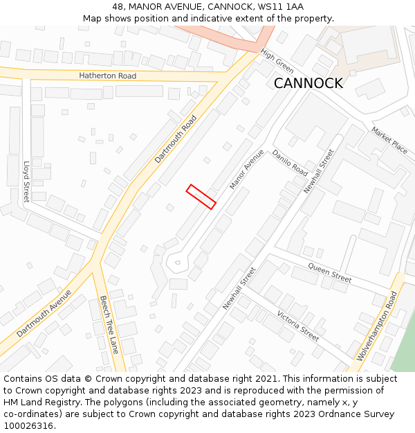 48, MANOR AVENUE, CANNOCK, WS11 1AA: Location map and indicative extent of plot