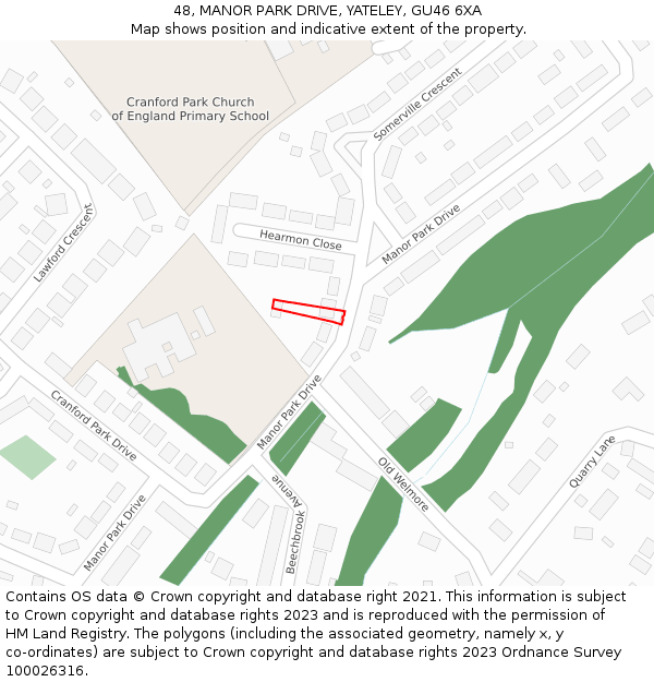 48, MANOR PARK DRIVE, YATELEY, GU46 6XA: Location map and indicative extent of plot