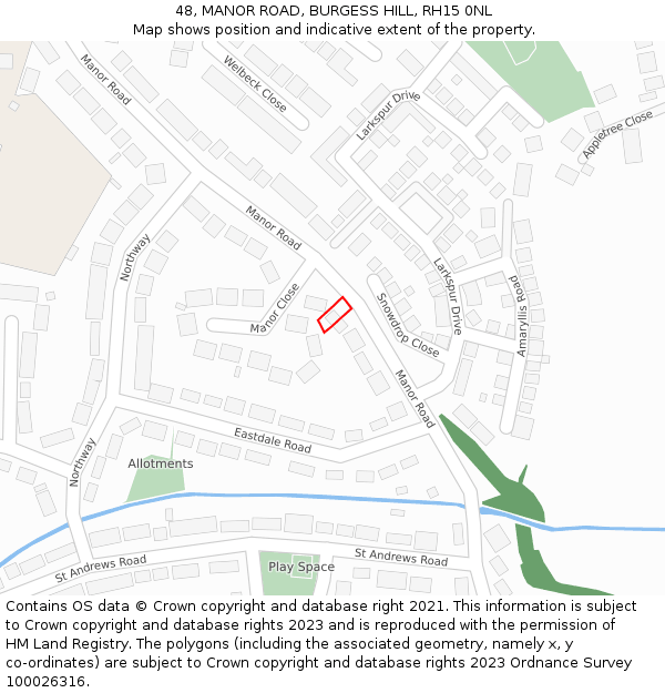 48, MANOR ROAD, BURGESS HILL, RH15 0NL: Location map and indicative extent of plot