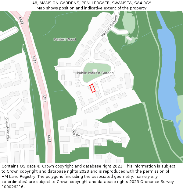 48, MANSION GARDENS, PENLLERGAER, SWANSEA, SA4 9GY: Location map and indicative extent of plot