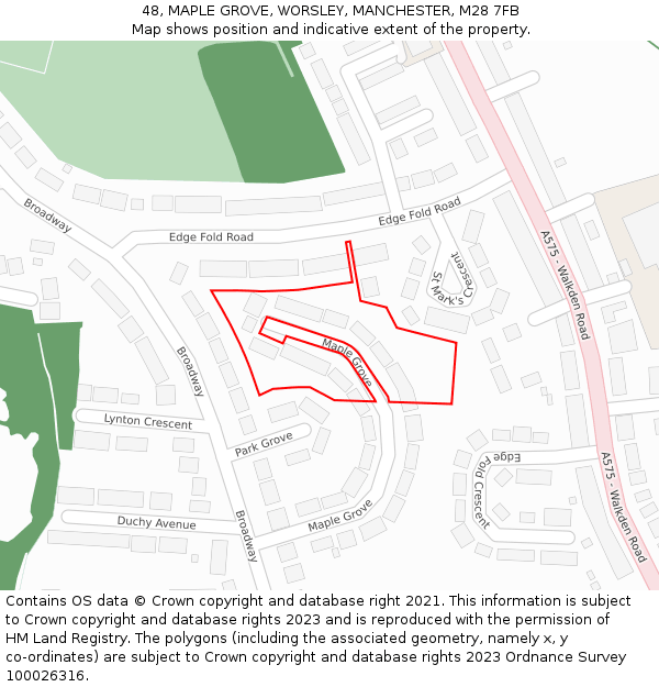 48, MAPLE GROVE, WORSLEY, MANCHESTER, M28 7FB: Location map and indicative extent of plot