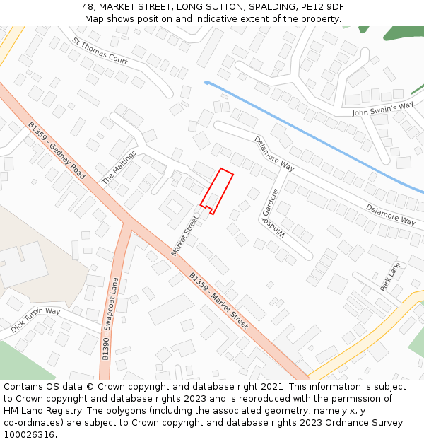 48, MARKET STREET, LONG SUTTON, SPALDING, PE12 9DF: Location map and indicative extent of plot