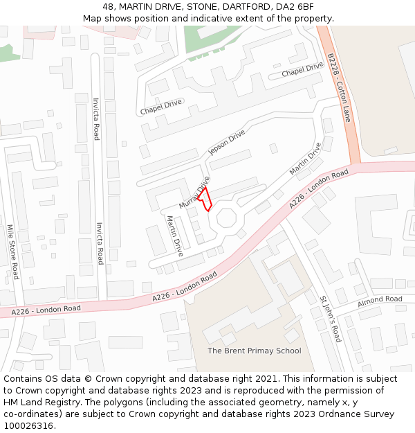 48, MARTIN DRIVE, STONE, DARTFORD, DA2 6BF: Location map and indicative extent of plot
