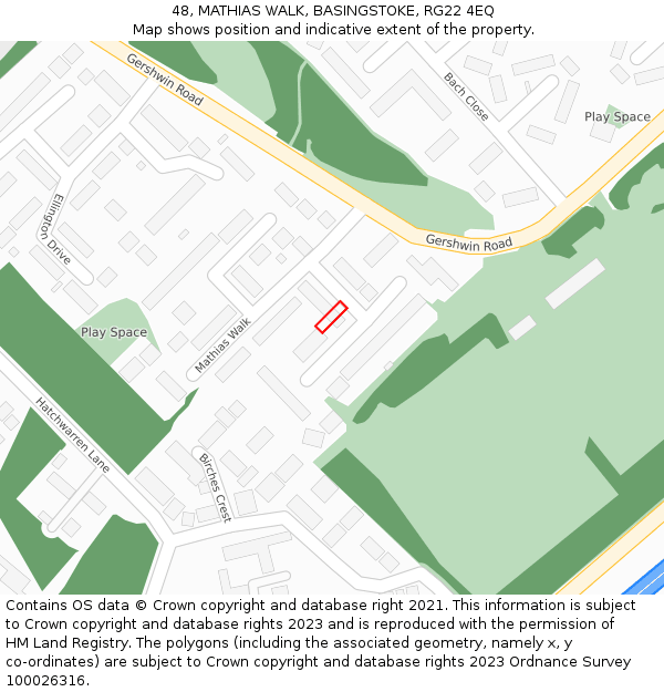 48, MATHIAS WALK, BASINGSTOKE, RG22 4EQ: Location map and indicative extent of plot