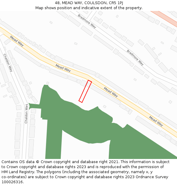 48, MEAD WAY, COULSDON, CR5 1PJ: Location map and indicative extent of plot