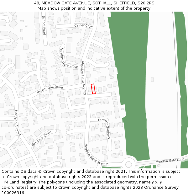 48, MEADOW GATE AVENUE, SOTHALL, SHEFFIELD, S20 2PS: Location map and indicative extent of plot