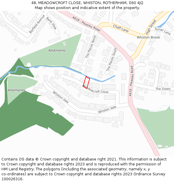 48, MEADOWCROFT CLOSE, WHISTON, ROTHERHAM, S60 4JQ: Location map and indicative extent of plot