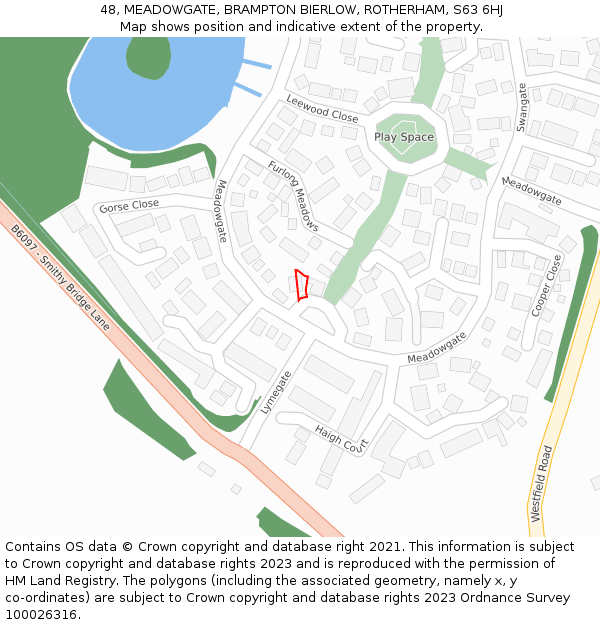 48, MEADOWGATE, BRAMPTON BIERLOW, ROTHERHAM, S63 6HJ: Location map and indicative extent of plot