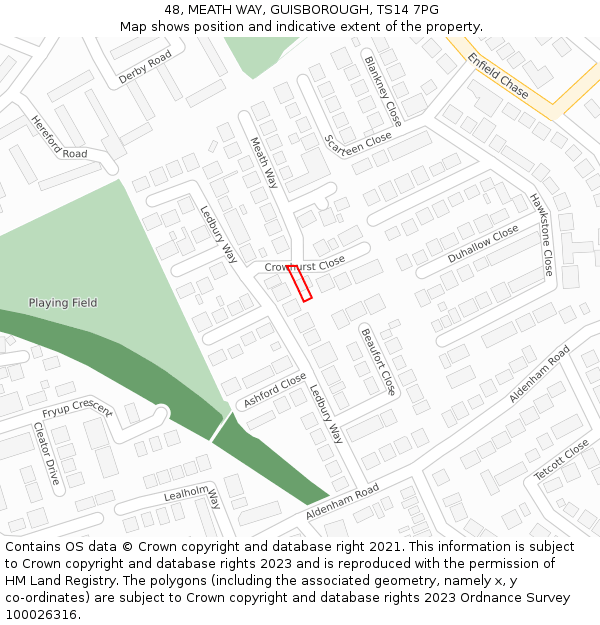 48, MEATH WAY, GUISBOROUGH, TS14 7PG: Location map and indicative extent of plot