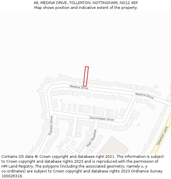 48, MEDINA DRIVE, TOLLERTON, NOTTINGHAM, NG12 4EP: Location map and indicative extent of plot