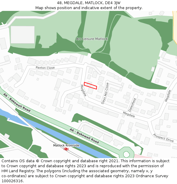 48, MEGDALE, MATLOCK, DE4 3JW: Location map and indicative extent of plot