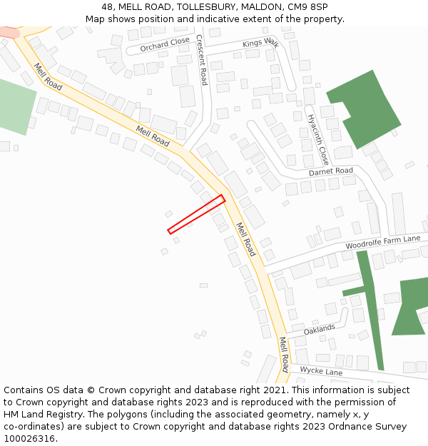 48, MELL ROAD, TOLLESBURY, MALDON, CM9 8SP: Location map and indicative extent of plot