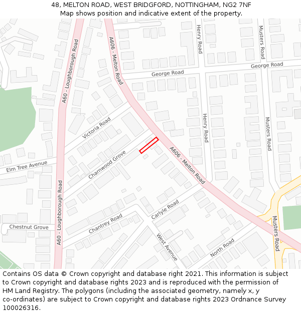 48, MELTON ROAD, WEST BRIDGFORD, NOTTINGHAM, NG2 7NF: Location map and indicative extent of plot