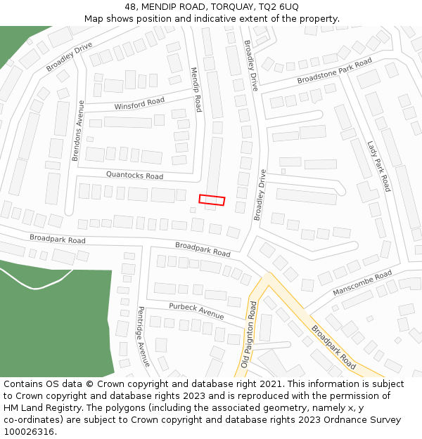 48, MENDIP ROAD, TORQUAY, TQ2 6UQ: Location map and indicative extent of plot