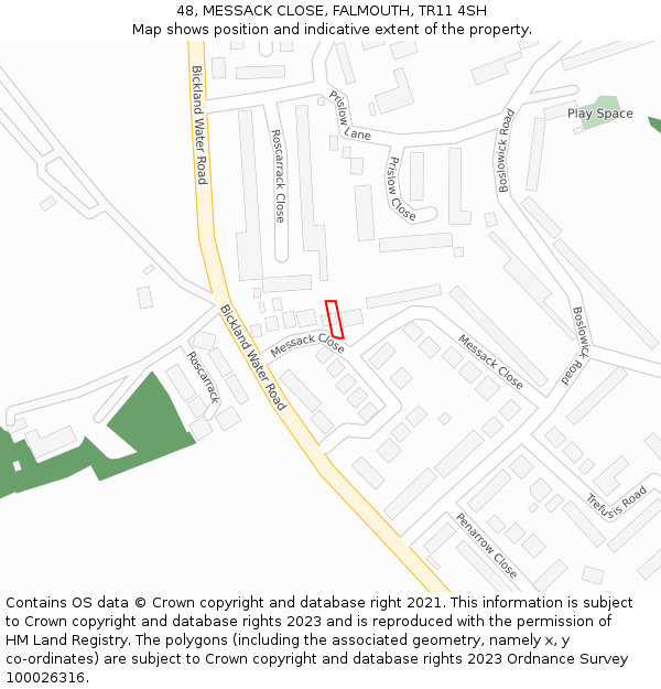 48, MESSACK CLOSE, FALMOUTH, TR11 4SH: Location map and indicative extent of plot