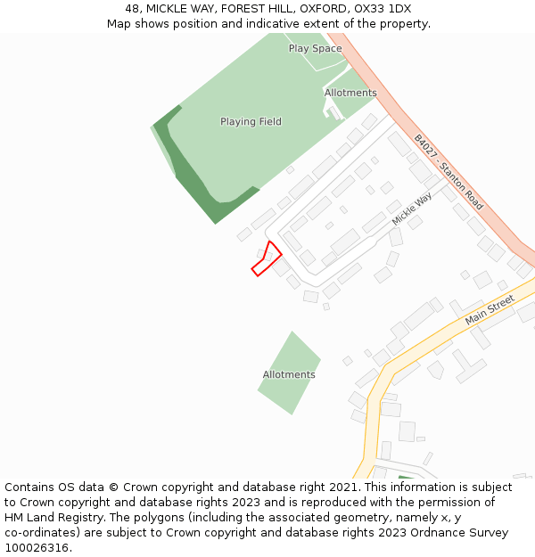 48, MICKLE WAY, FOREST HILL, OXFORD, OX33 1DX: Location map and indicative extent of plot